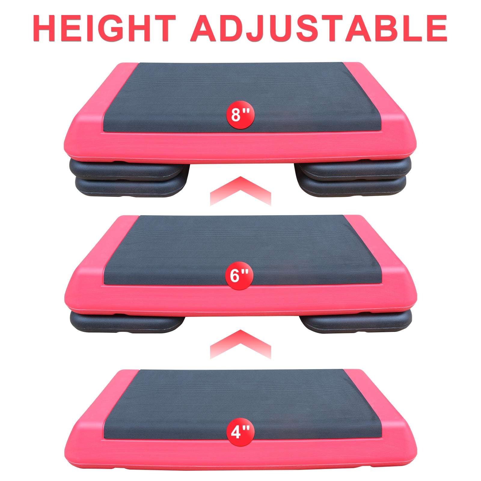 Adjustable Workout Aerobic Stepper In Fitness & Exercise Step Platform Trainer Red Black With 2 Risers Black Red Plastic