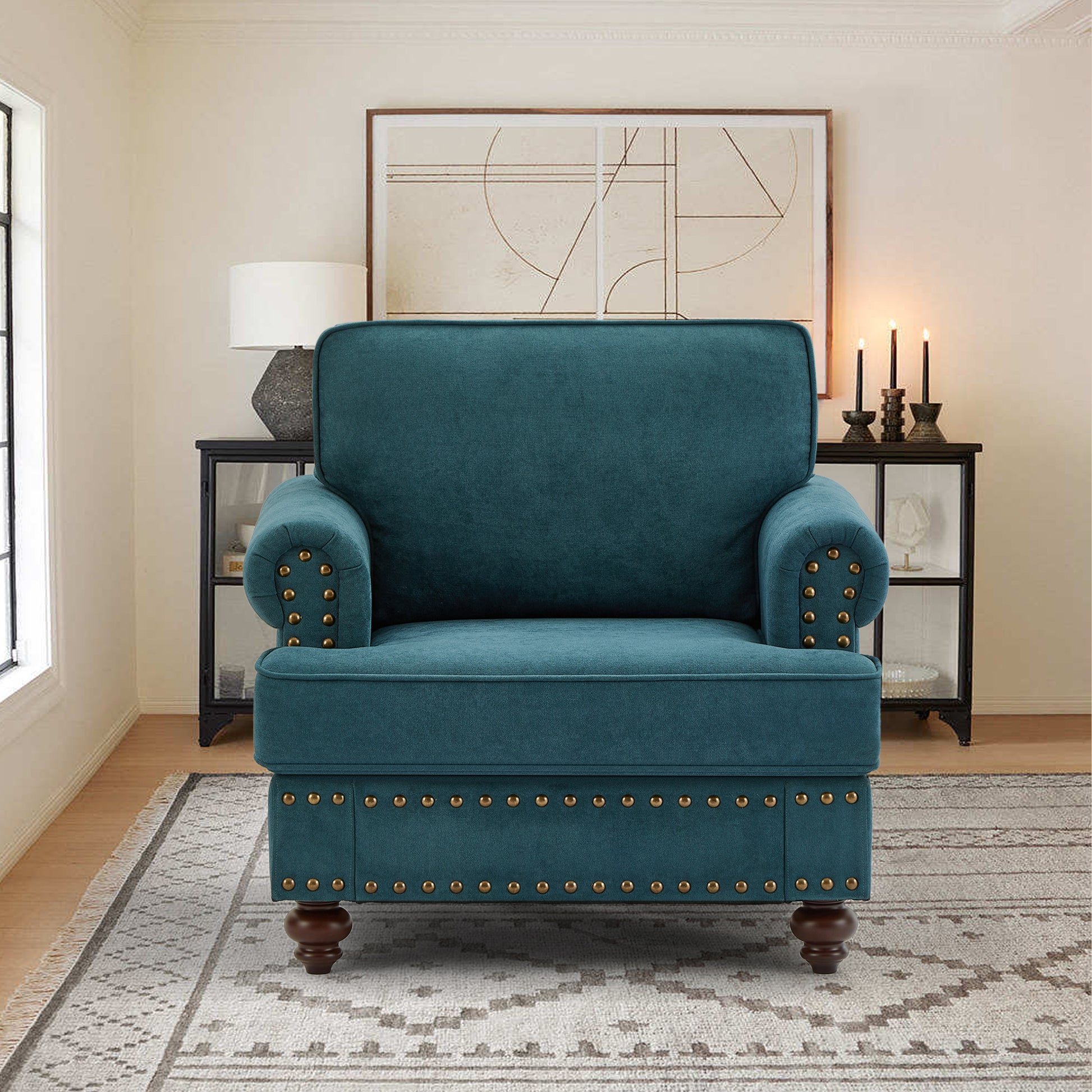 Modern Sofa For Living Room,38"Green Chenille Sofa Couch, Sectional Beautiful Seat Sofa Couch With Brown Legs, Upholstered Sofa For Apartment Bedroom Home Office Lake Green Brown Polyester Wood Primary Living Space Soft American Design Rolled Arms