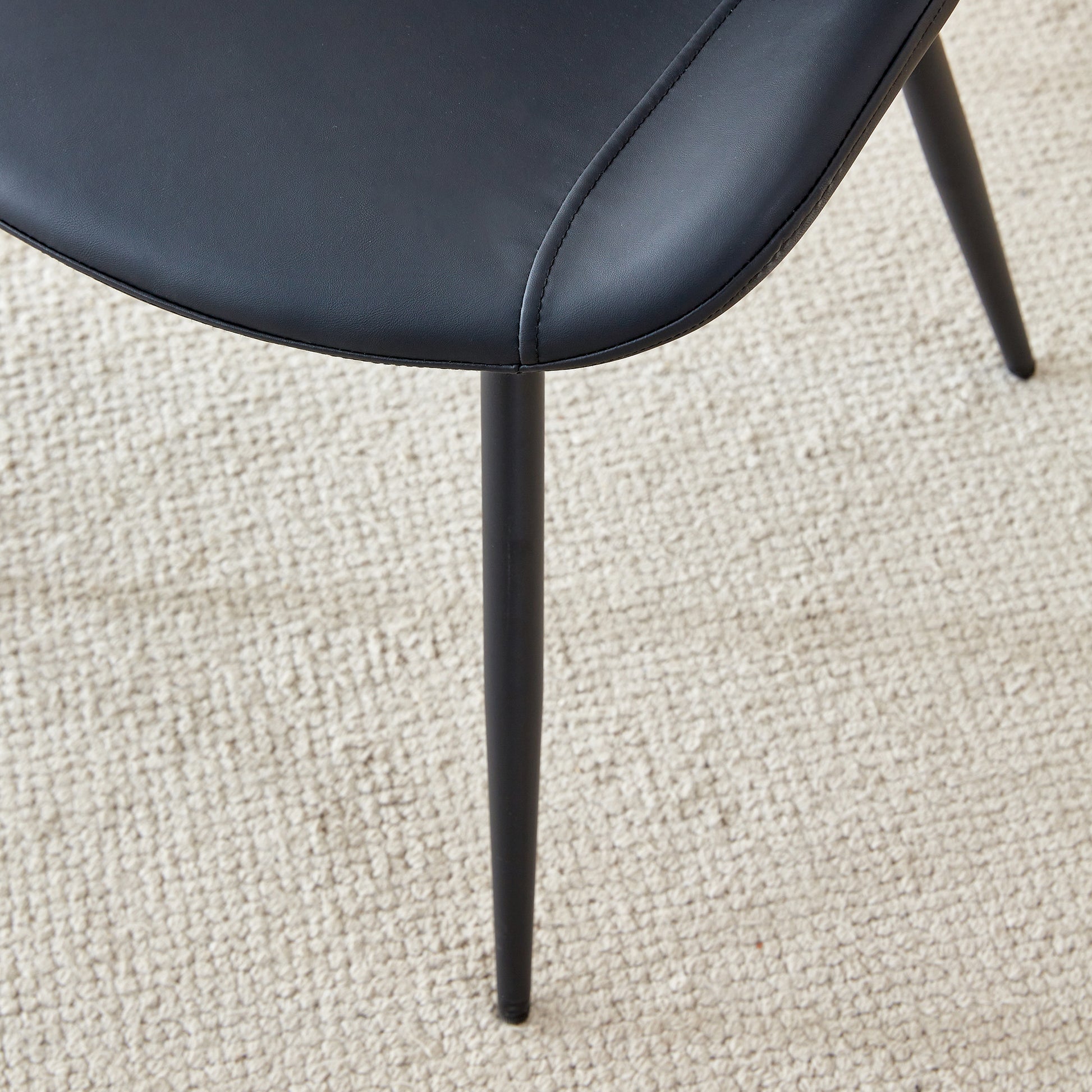 Black Artificial Leather Backrest Cushion Dining Chair, Black Metal Legs, Curved Widened Cushion Design For More Comfort, Suitable For Restaurants, Kitchens, Bedrooms, Offices. 4 Chairs 0502 Black Faux Leather