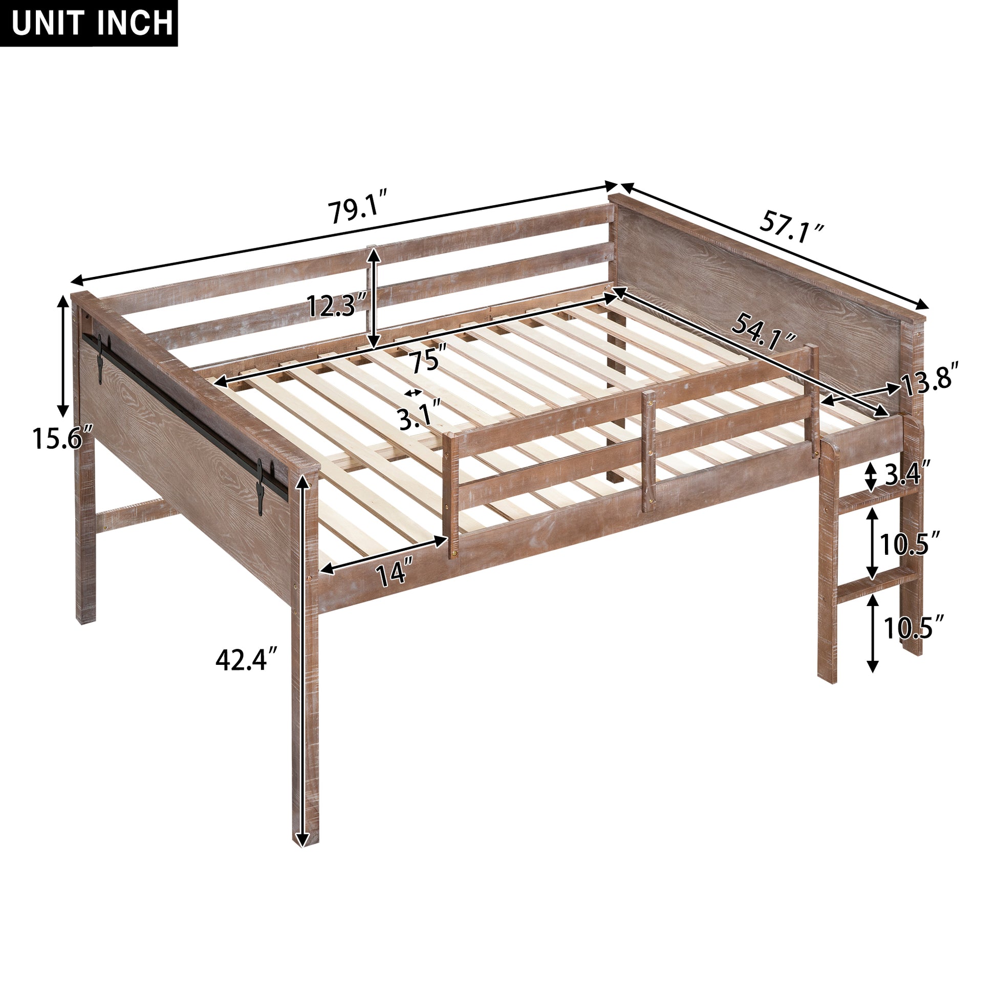 Wood Full Size Loft Bed With Hanging Clothes Racks, White Rustic Natural Box Spring Not Required Full Natural Wood Bedroom Solid Wood Mdf