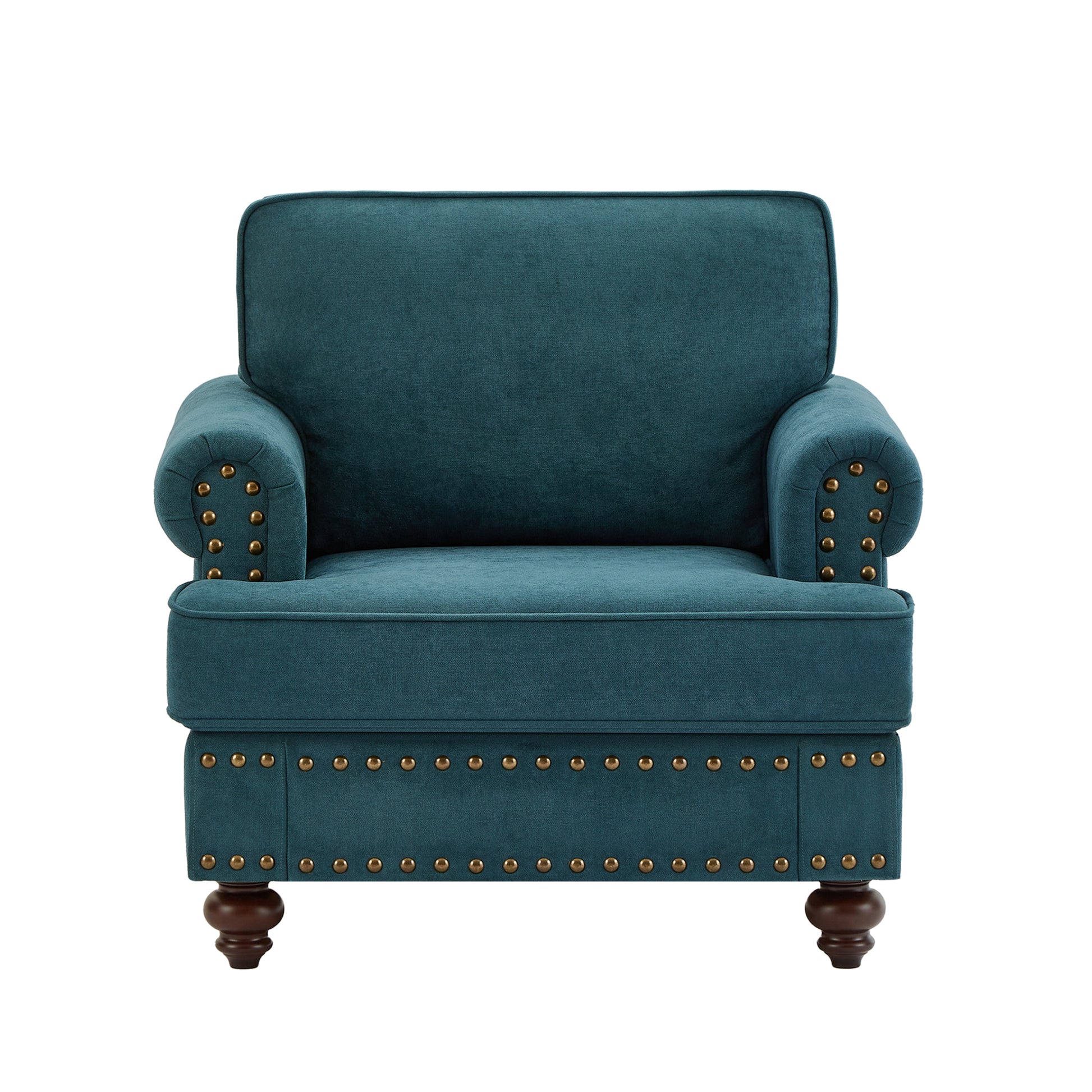 Modern Sofa For Living Room,38"Green Chenille Sofa Couch, Sectional Beautiful Seat Sofa Couch With Brown Legs, Upholstered Sofa For Apartment Bedroom Home Office Lake Green Brown Polyester Wood Primary Living Space Soft American Design Rolled Arms