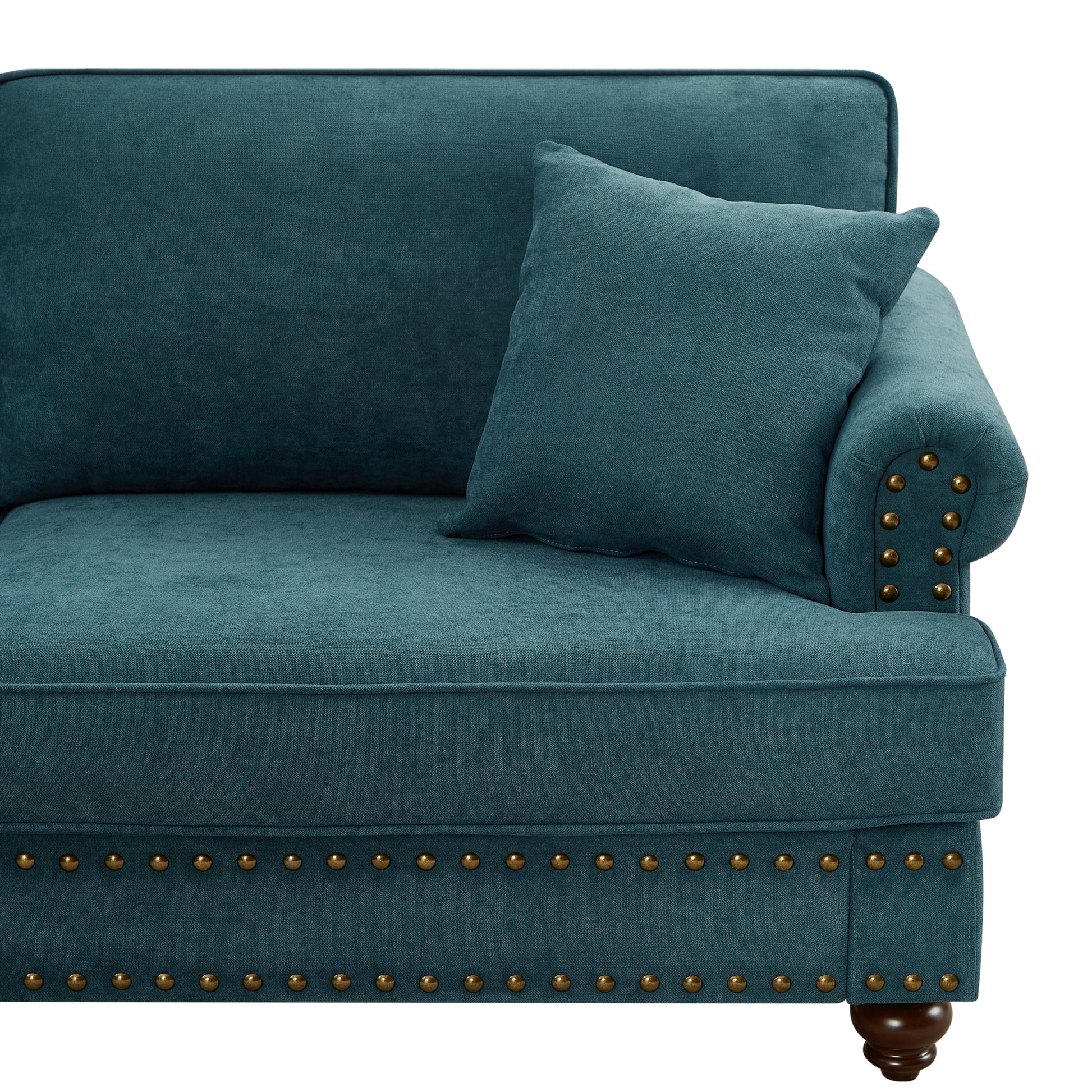 Modern Sofa For Living Room, 82" Green Chenille Sofa Couch, Sectional Beautiful Seat Couch With Brown Legs, Upholstered Sofa For Apartment Bedroom Home Office Lake Green Wood Dining Room Soft American Design Rolled Arms Polyester Chenille 2 Seat