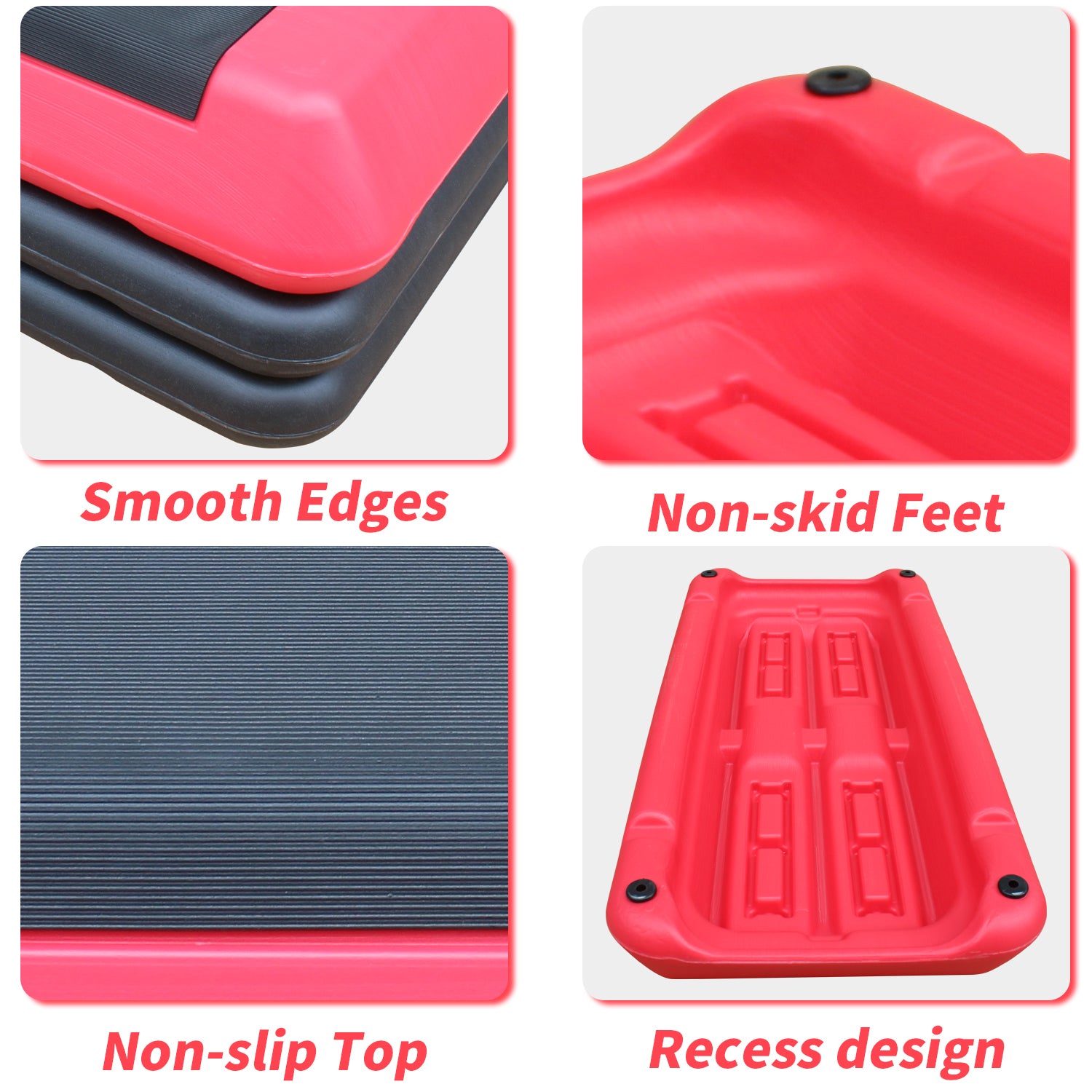 Adjustable Workout Aerobic Stepper In Fitness & Exercise Step Platform Trainer Red Black With 2 Risers Black Red Plastic