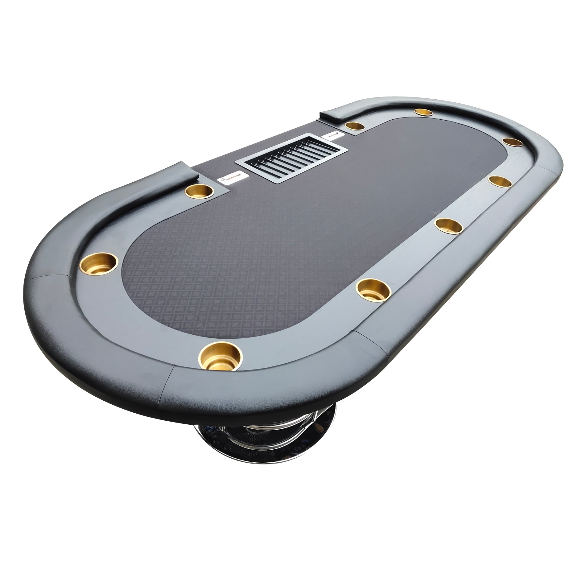 96" Elite Oval Dark Knight Black Waterproof Felt Poker Table With Plastic Chip Tray Steel Drop Box Black Stainless Steel