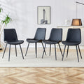 Black Artificial Leather Backrest Cushion Dining Chair, Black Metal Legs, Curved Widened Cushion Design For More Comfort, Suitable For Restaurants, Kitchens, Bedrooms, Offices. 4 Chairs 0502 Black Faux Leather