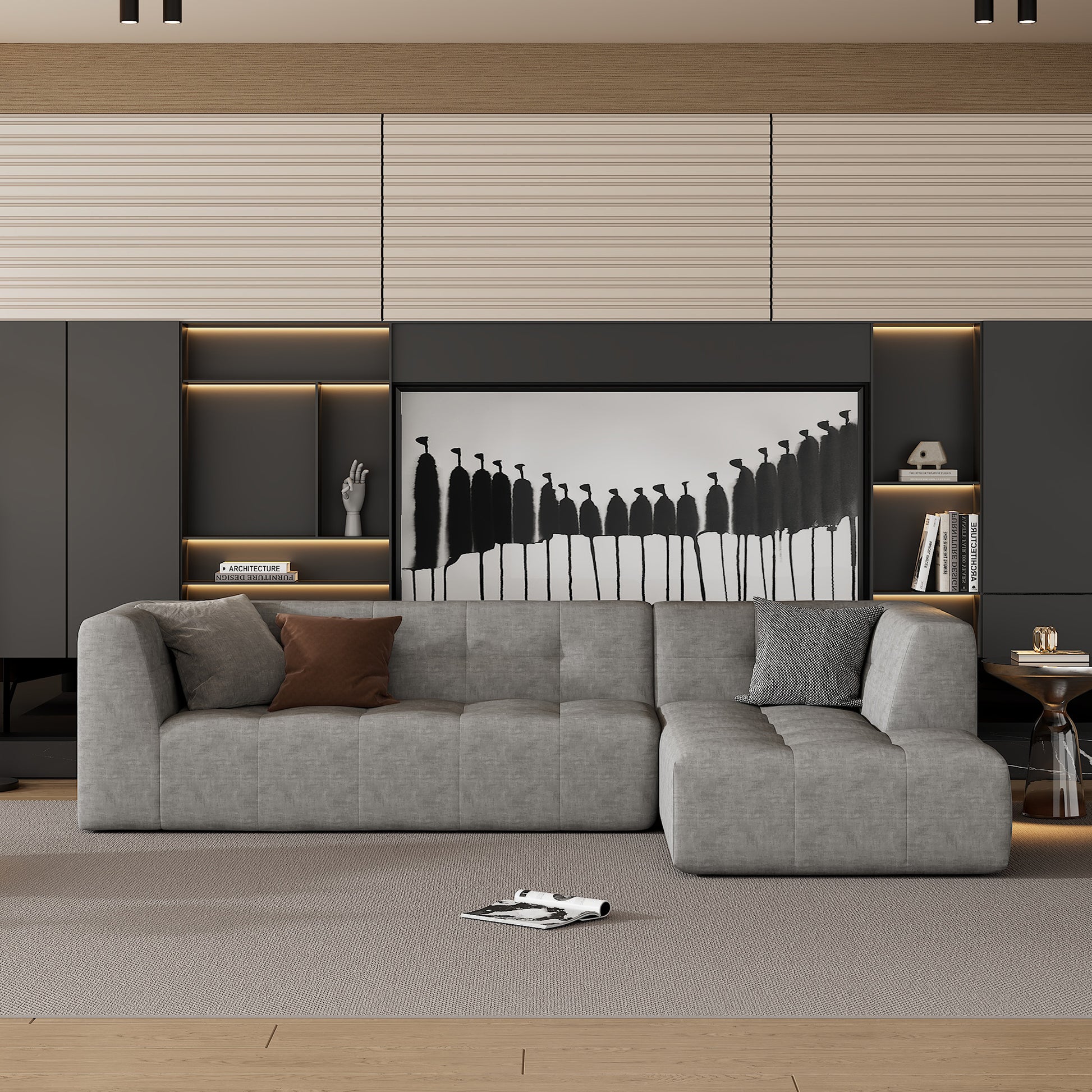 110.2*72.8" Modular Modular Combination Living Room Sofa Set, Modern Minimalist Sofa, Living Room Upholstered Sofa Bed, Bedroom, 2Pcs Computer Free Combination, L Shaped,Light Grey Light Grey Foam Polyester 3 Seat