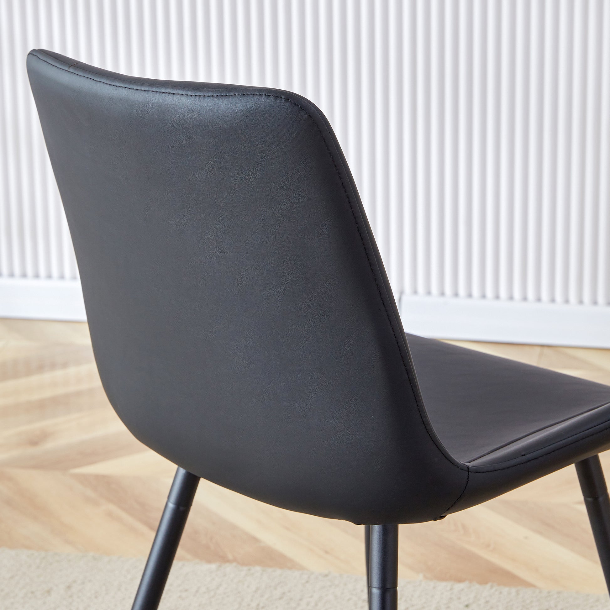 Black Artificial Leather Backrest Cushion Dining Chair, Black Metal Legs, Curved Widened Cushion Design For More Comfort, Suitable For Restaurants, Kitchens, Bedrooms, Offices. 4 Chairs 0502 Black Faux Leather