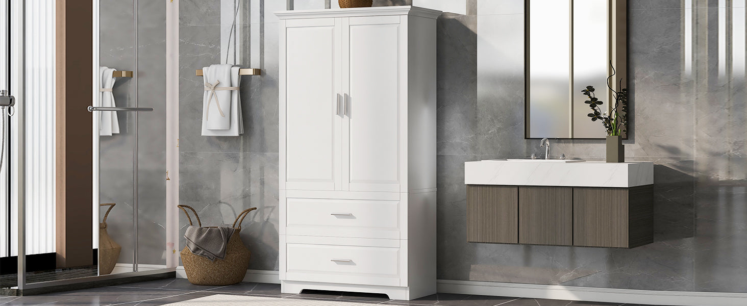 Tall Bathroom Storage Cabinet, Cabinet With Two Doors And Drawers, Adjustable Shelf, Mdf Board, White Old Sku:Wf310828Aak White Mdf