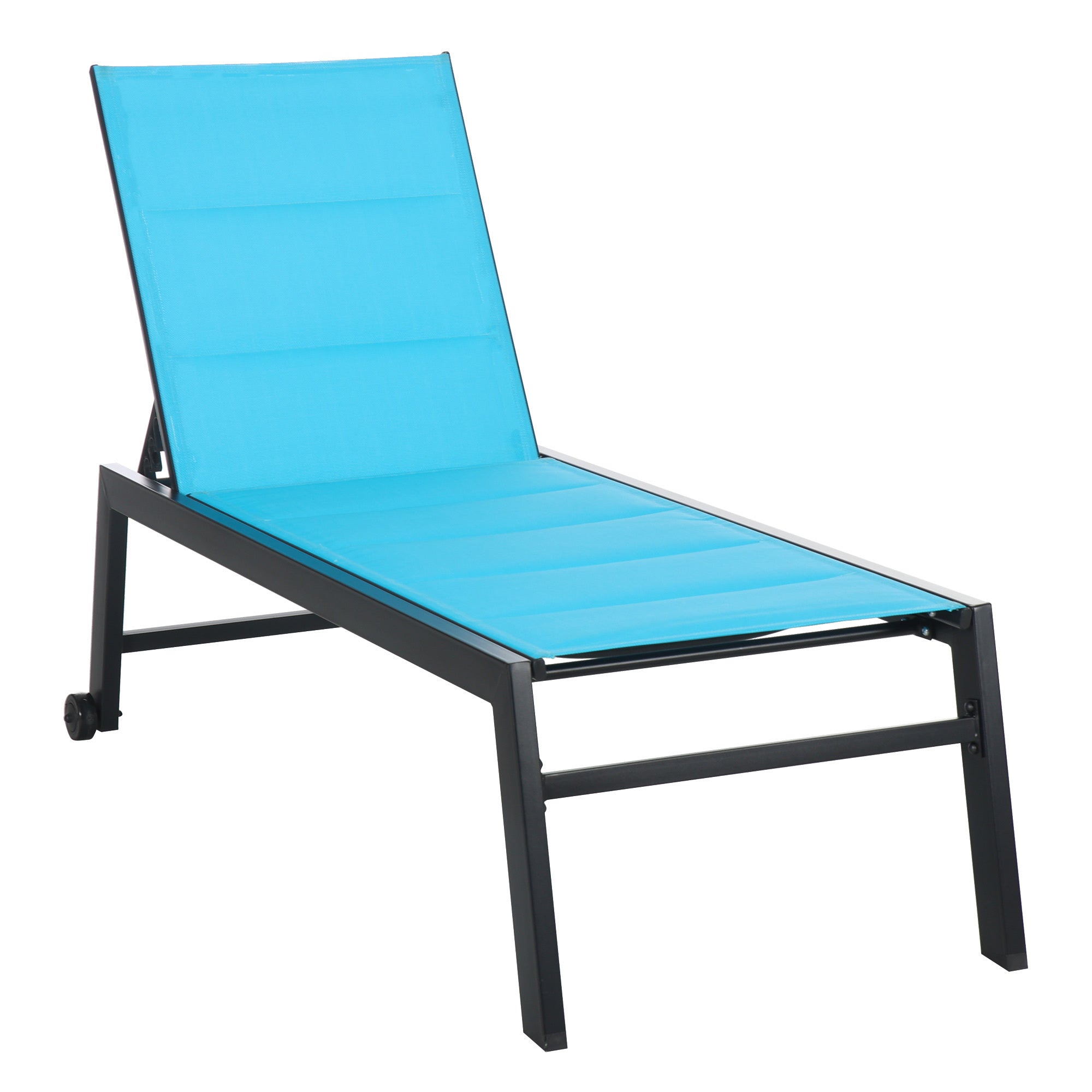 Outdoor Chaise Lounge With Wheels, Five Position Recliner For Sunbathing, Suntanning, Steel Frame,Fabric For Beach, Yard, Patio, Blue Blue Metal