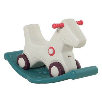 Kids 2 In 1 Rocking Horse & Sliding Car For Indoor & Outdoor Use W Detachable Base, Wheels, Smooth Materials, Grey And Green Grey Hdpe