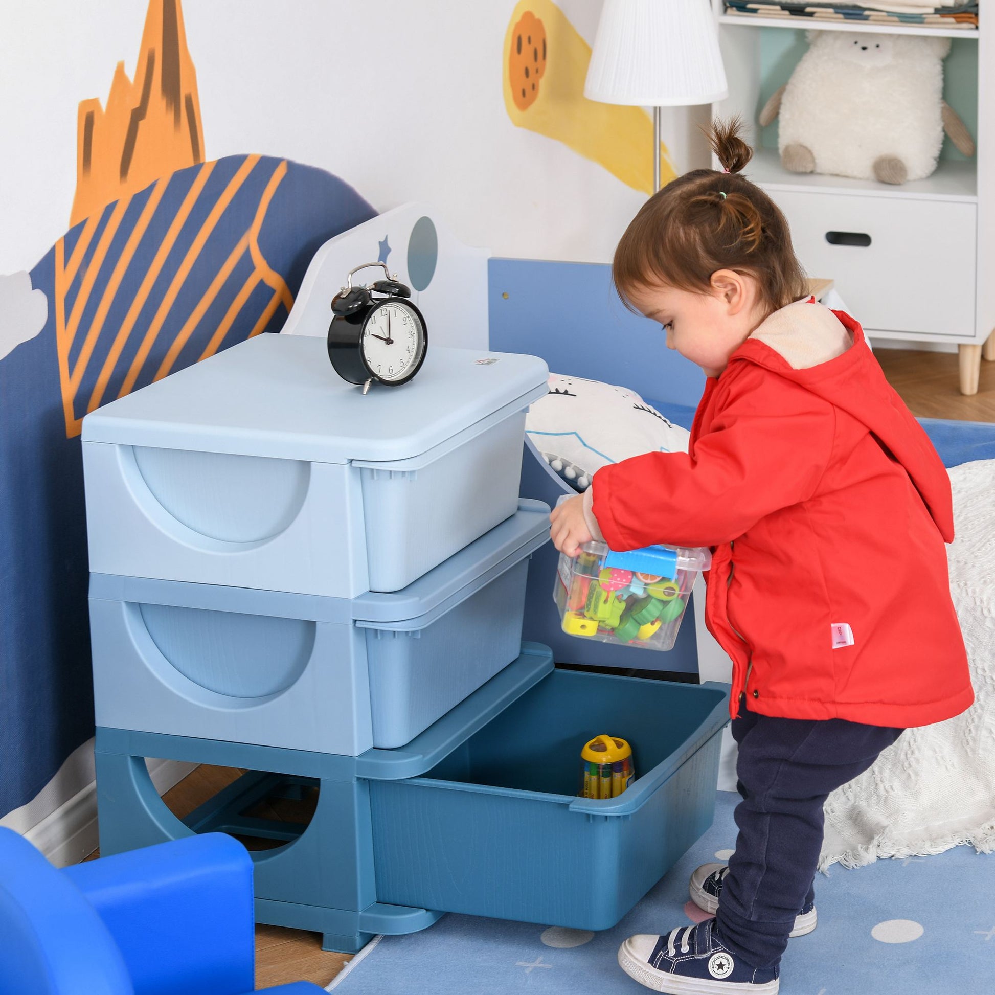 3 Tier Kids Storage Unit Dresser Tower With Drawers Chest Toy Organizer For Bedroom Nursery Kindergarten Living Room For Boys Girls Toddlers, Blue Blue Polypropylene