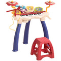 2 In 1 Kids Piano Keyboard With Drum Set, 32 Key Electronic Musical Instrument With Multiple Sounds, Lights, Microphone, Stool, Mp3, U Disk, Auto Hibernation Function For Girls & Boys Multi Abs