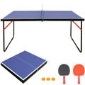 Table Tennis Table Midsize Foldable & Portable Ping Pong Table Set With Net And 2 Ping Pong Paddles For Indoor Outdoor Game Blue Mdf