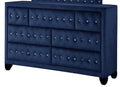 Monica Luxurious Four Poster Full 5 Pc Bed Made With Wood In Navy Box Spring Not Required Full Navy Wood 5 Piece Set Bedroom Bed Included,Chest Included,Dresser Included,Mirror Included,Nightstand Included Modern Upholstered Velvet Tufted Wood