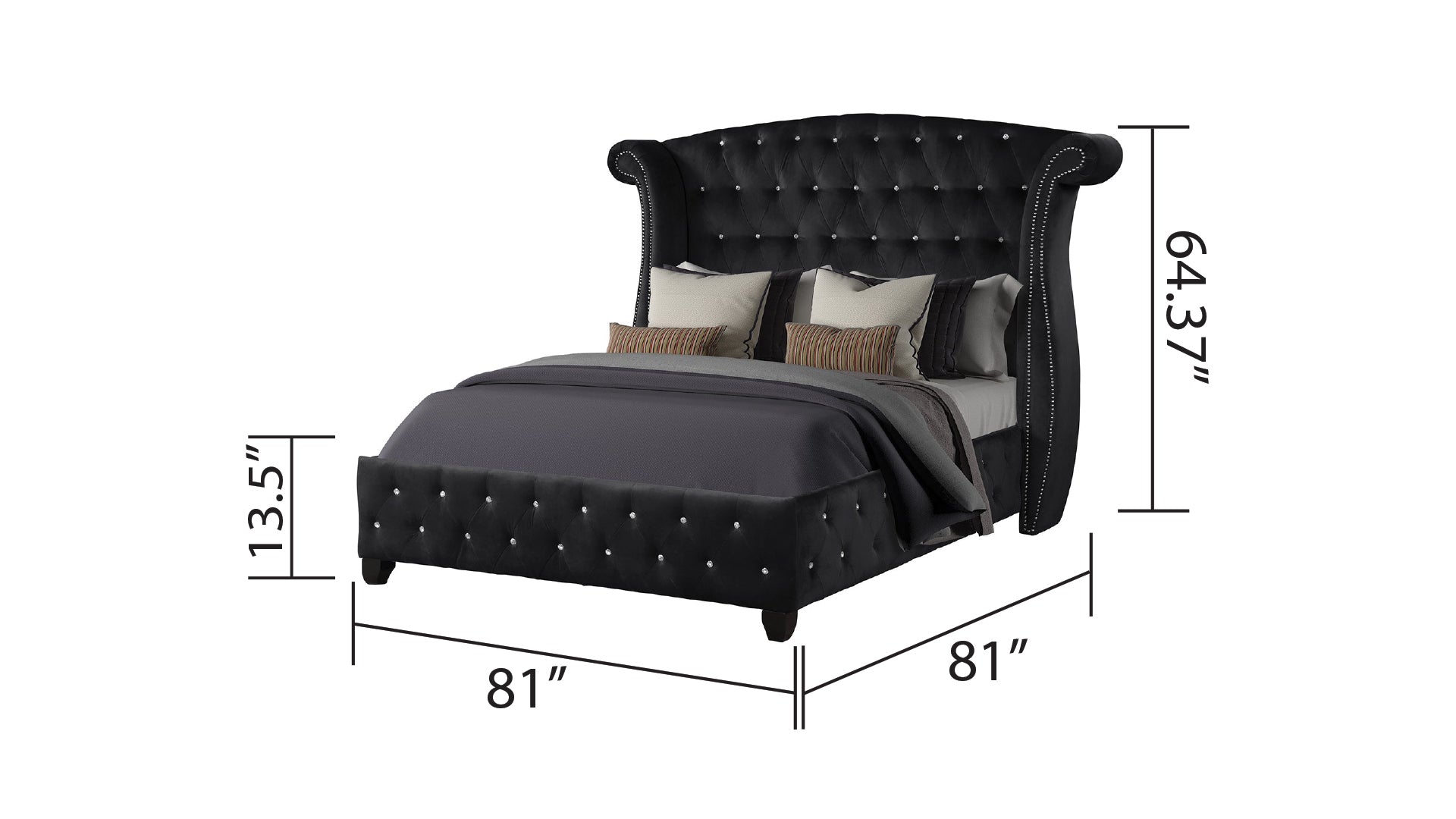 King 5 Pc Upholstery Bedroom Set Made With Wood In Black Box Spring Not Required King Black Wood 5 Piece Set Bedroom Contemporary,Modern Acacia Upholstered Velvet Tufted Wood