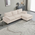 L Shaped Linen Sectional Sofa With Left Chaise Right Facing Chaise ,Beige Beige Fabric 3 Seat