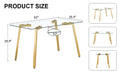Modern Minimalist Style Rectangular Glass Dining Table With Tempered Glass Tabletop And Golden Metal Legs, Suitable For Kitchen, Dining Room, And Living Room, 63 Inches * 35.4 Inches * 30 Inches Golden Metal