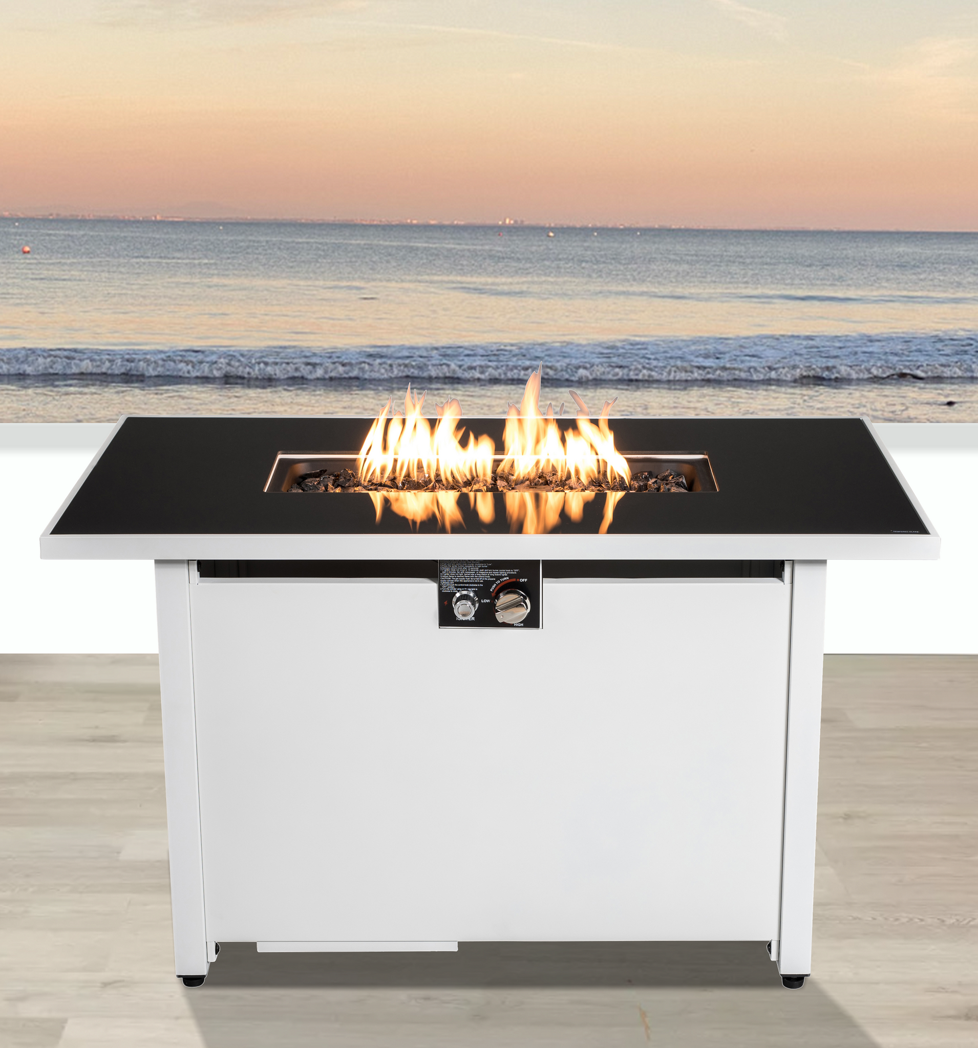 25 H X 42 W Steel Outdoor Fire Pit Table With Lid White Garden & Outdoor Modern Stone Stainless Steel