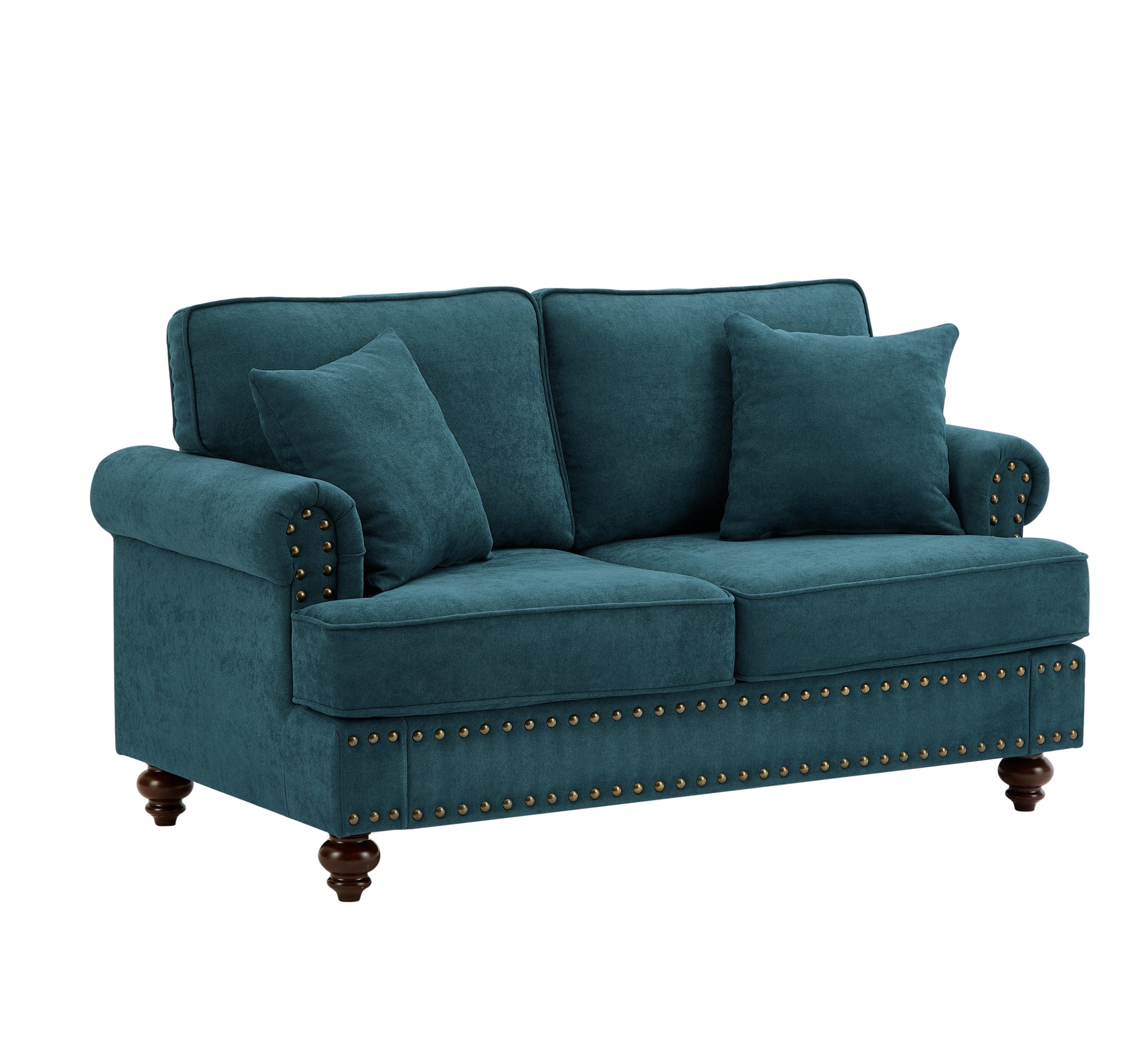 Modern Sofa For Living Room,61" Green Chenille Sofa Couch, Sectional Beautiful Seat Sofa Couch With Brown Legs, Upholstered Sofa For Apartment Bedroom Home Office Lake Green Brown Wood Primary Living Space Soft Cushion Back American Design Rolled Arms