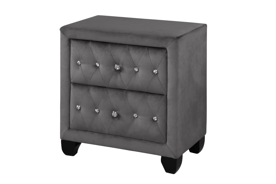 Sophia Modern Style Crystal Tufted 2 Drawer Nightstand Upholstered With Velvet Fabric Made With Wood In Gray Gray 2 Drawers Bedroom Bedside Cabinet Contemporary,Modern Drawers Solid Wood Mdf Wood