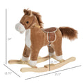 Rocking Horse Plush Animal On Wooden Rockers, Baby Rocking Chair With Sounds, Moving Mouth, Wagging Tail, Brown Brown Plush