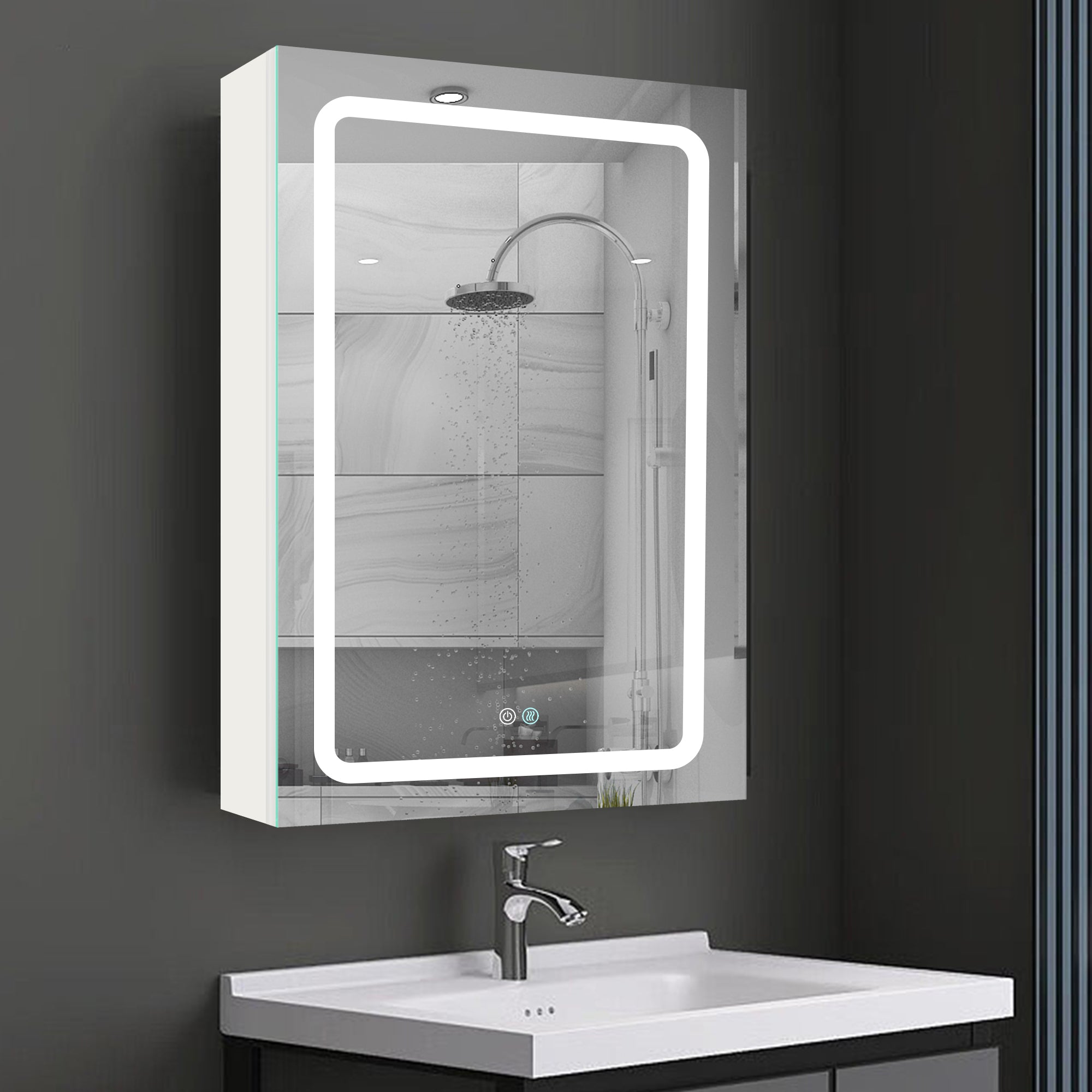 30X20 Inch Led Bathroom Medicine Cabinet Surface Mounted Cabinets With Lighted Mirror White Right Open White Classic,Modern Aluminium