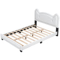 Full Size Upholstered Platform Bed With Carton Ears Shaped Headboard, White Box Spring Not Required Full White Wood Bedroom Bed Frame Faux Leather Upholstered