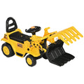 Kids Excavator Ride On Pulling Cart With Sound Effects, Kids Digger Sit N Scoot Ride On Toy For Toddler Or Preschool Age With Under Seat Storage, Treaded Wheels Yellow Polypropylene