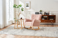 Baby Room High Back Rocking Chair Nursery Chaircomfortable Rocker Fabric Padded Seat ,Modern High Back Armchair Pink Primary Living Space Sponge Velvet