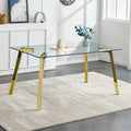 Modern Minimalist Style Rectangular Glass Dining Table With Tempered Glass Tabletop And Golden Metal Legs, Suitable For Kitchen, Dining Room, And Living Room, 63 Inches * 35.4 Inches * 30 Inches Golden Metal
