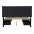 Queen Size Upholstered Platform Bed With Rivet Decorated Headboard, Led Bed Frame And 4 Drawers, Gray Gray Velvet