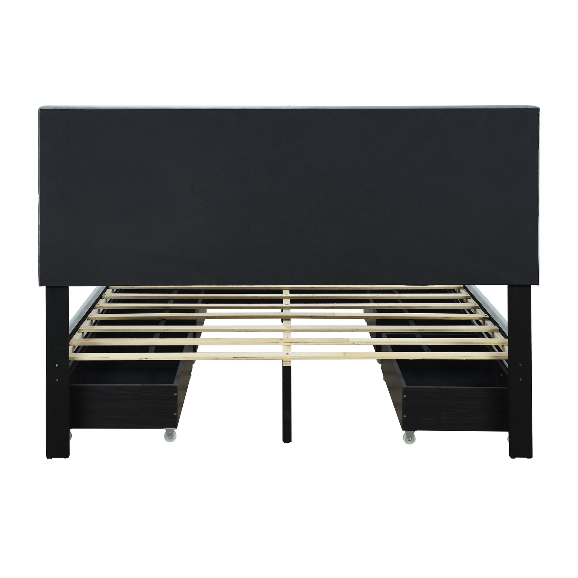 Queen Size Upholstered Platform Bed With Rivet Decorated Headboard, Led Bed Frame And 4 Drawers, Gray Gray Velvet