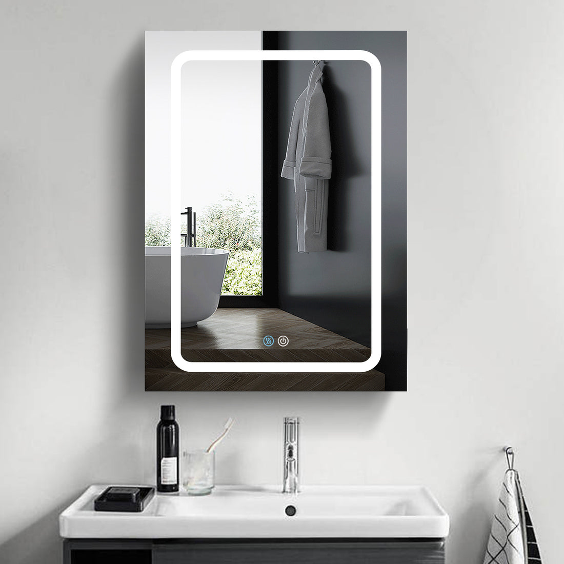 30X20 Inch Led Bathroom Medicine Cabinet Surface Mounted Cabinets With Lighted Mirror White Left Open White Modern Aluminium