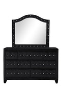 Sophia Modern Style Crystal Tufted Upholstery 7 Drawer Dresser Finished With Velvet Fabric Made With Wood In Black Black Bedroom Contemporary,Modern Upholstered Wood