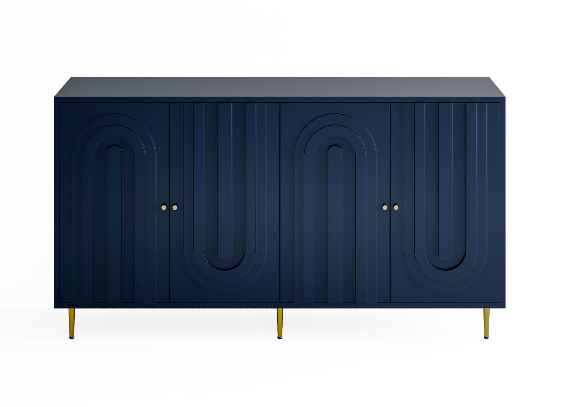 Modern Blue Lacquered 4 Door Wooden Cabinet Sideboard Buffet Server Cabinet Storage Cabinet, For Living Room, Entryway, Hallway, Office, Kitchen And Dining Room Lacquered Blue Adjustable Shelves Mdf