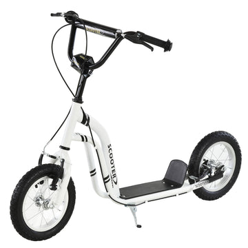 Youth Scooter Front And Rear Caliper Dual Brakes 12 Inch Inflatable Front Wheel Ride On Toy For Age 5 , White White Steel