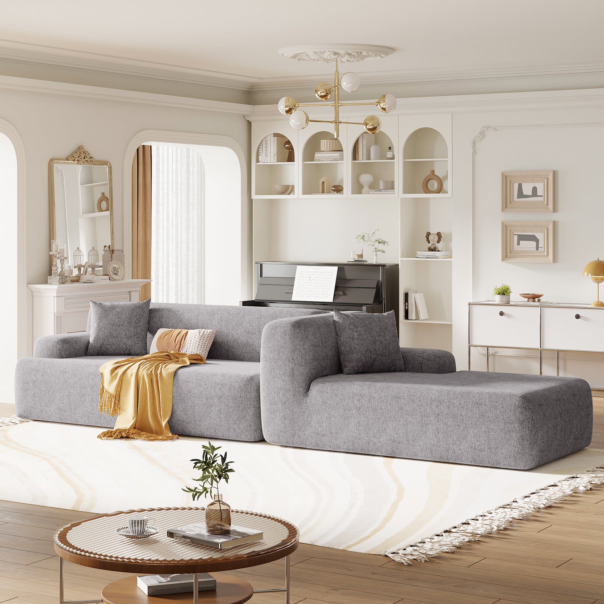 Modern Large L Shape Modular Sectional Sofa For Living Room, Bedroom, Salon, 2 Piece Free Combination, Simplified Style Gray Polyester 3 Seat