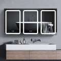 60X30 Inch Led Bathroom Medicine Cabinet Surface Mount Double Door Lighted Medicine Cabinet, Medicine Cabinets For Bathroom With Mirror Defogging, Dimmer Black Black Aluminium