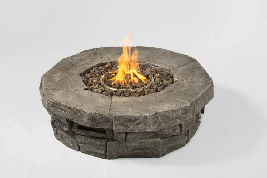 12" H X 39" W Outdoor Fire Pit Table Cm 1020 Acacia Wood Modern Concrete