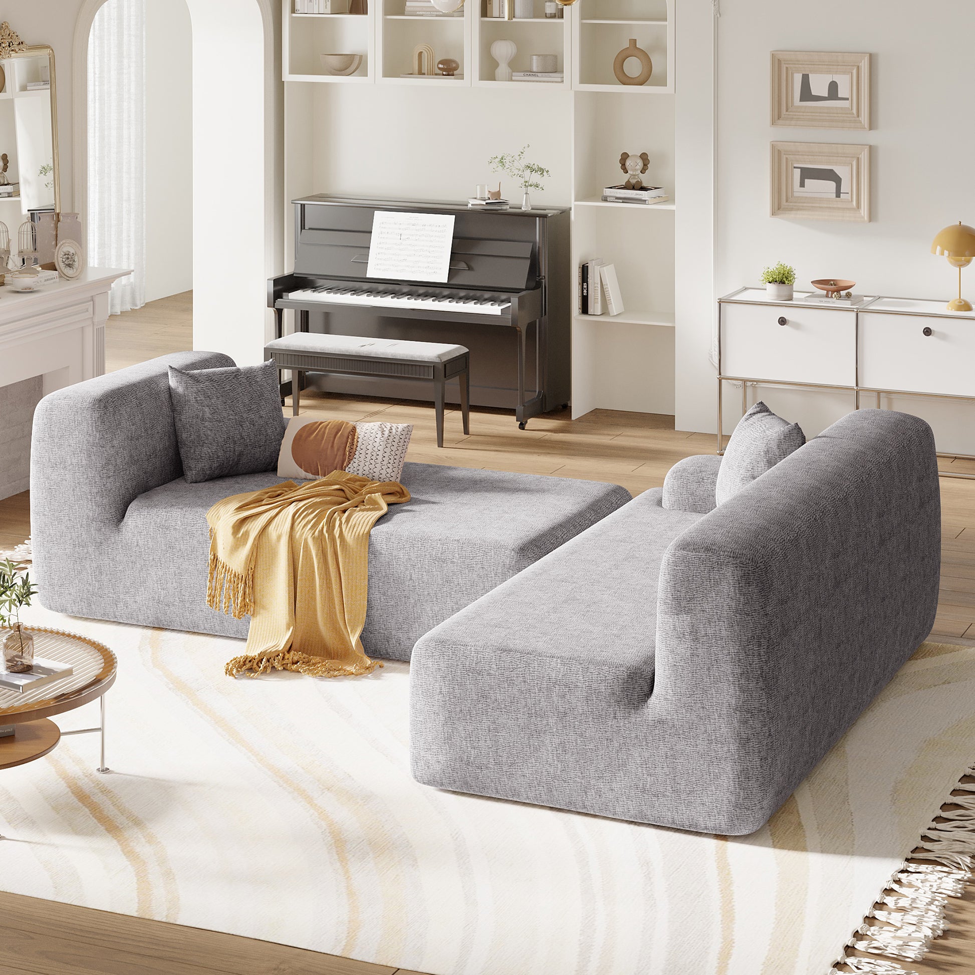 Modern Large L Shape Modular Sectional Sofa For Living Room, Bedroom, Salon, 2 Piece Free Combination, Simplified Style Gray Polyester 3 Seat