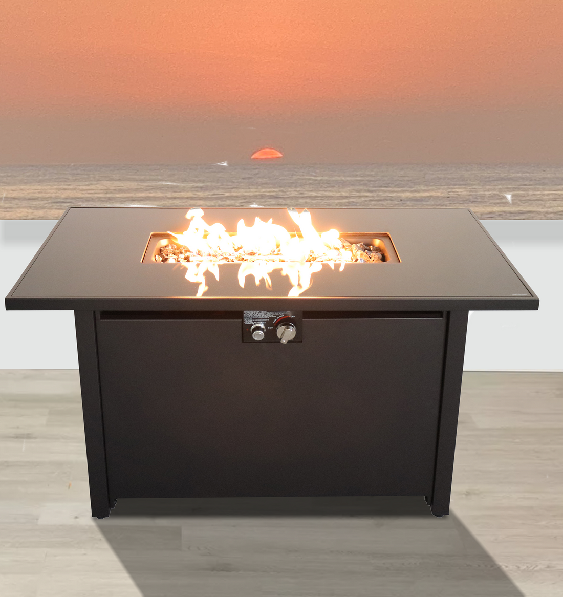 Living Source International 42 White Smoked Glass Metal Rectangle Fire Pit Black Black Garden & Outdoor Modern Sintered Stone Stainless Steel