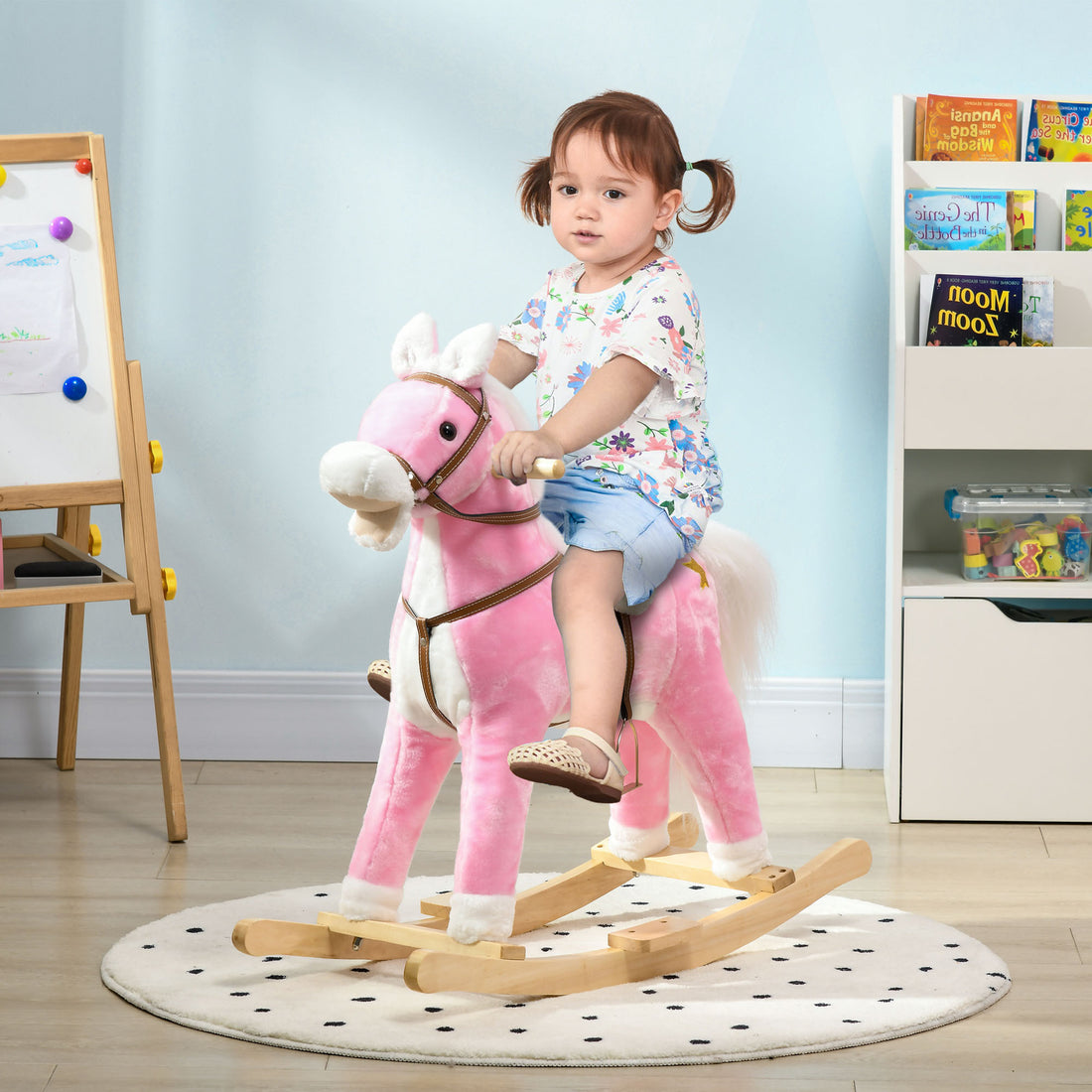 Rocking Horse With Sound, Ride On Horse With Saddle, Toddler Rocker, Gift For 3 8 Year Old, Pink Pink Wood