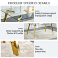 Modern Minimalist Style Rectangular Glass Dining Table With Tempered Glass Tabletop And Golden Metal Legs, Suitable For Kitchen, Dining Room, And Living Room, 63 Inches * 35.4 Inches * 30 Inches Golden Metal