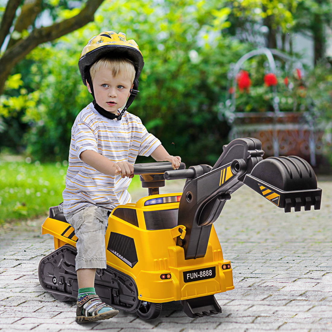 3 In 1 Ride On Excavator Bulldozer Road Roller, No Power Ride On Construction Pretend Play With Music, For 18 48 Months, Yellow Yellow Polypropylene