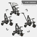 Baby Tricycle 4 In 1 Trike W Reversible Angle Adjustable Seat Removable Handle Canopy Handrail Belt Storage Footrest Brake Clutch For 1 5 Years Old Grey Grey Polypropylene