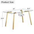 Modern Minimalist Style Rectangular Glass Dining Table With Tempered Glass Tabletop And Golden Metal Legs, Suitable For Kitchen, Dining Room, And Living Room, 63 Inches * 35.4 Inches * 30 Inches Golden Metal