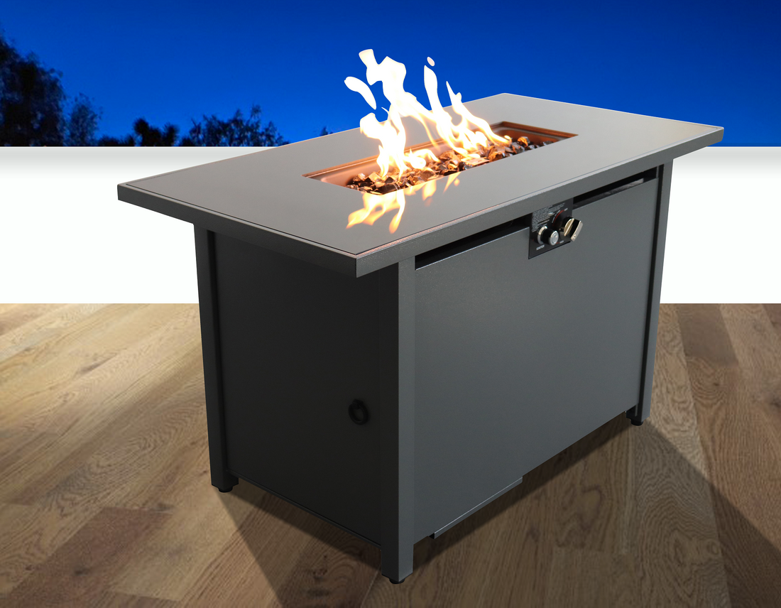 42 White Smoked Glass Metal Rectangle Fire Pit Gray Garden & Outdoor Modern Stainless Steel Stainless Steel