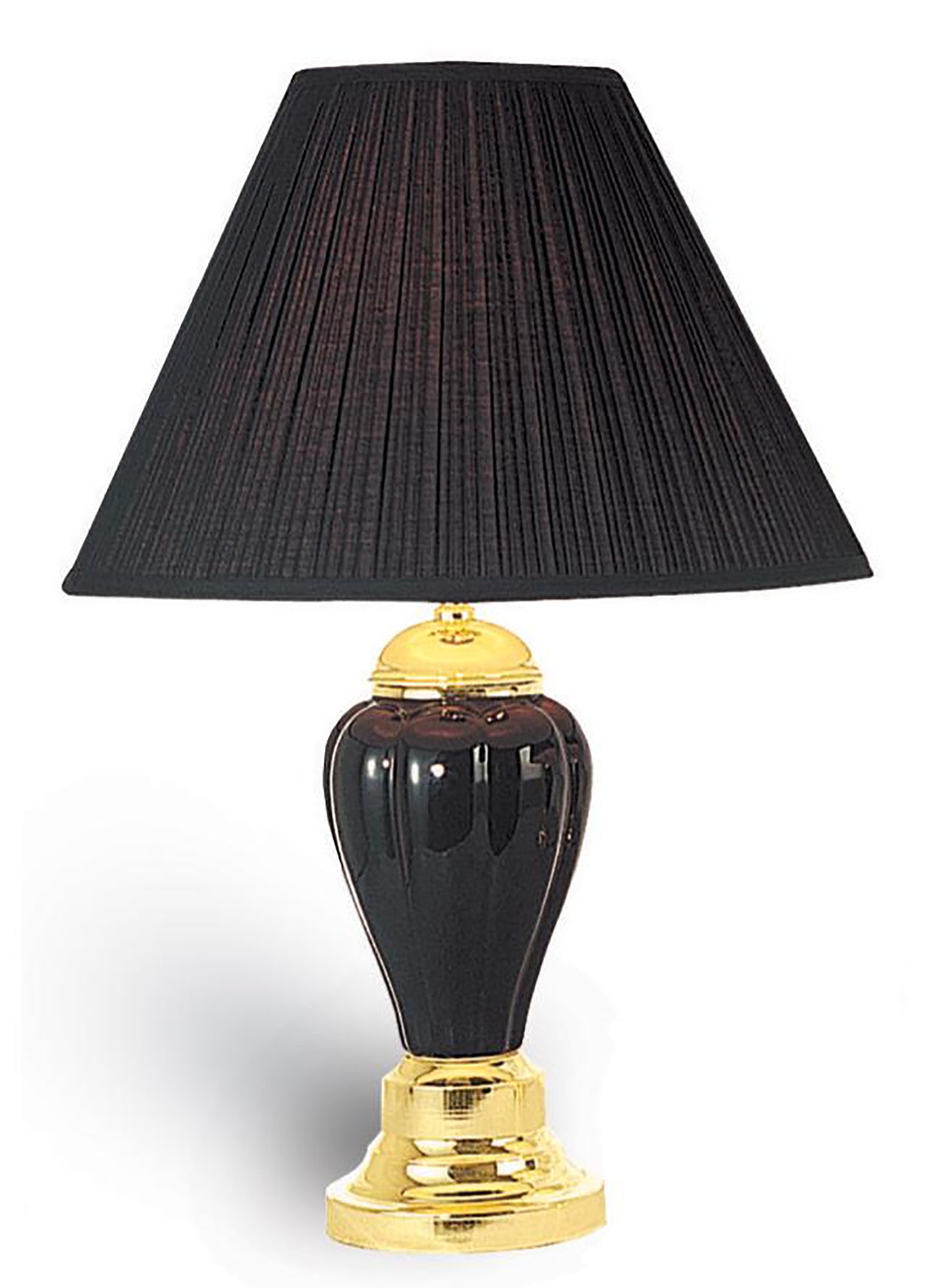 27" Tall Ceramic Table Lamp, Urn Shaped With Black Finish, Linen Shade Black Ceramic