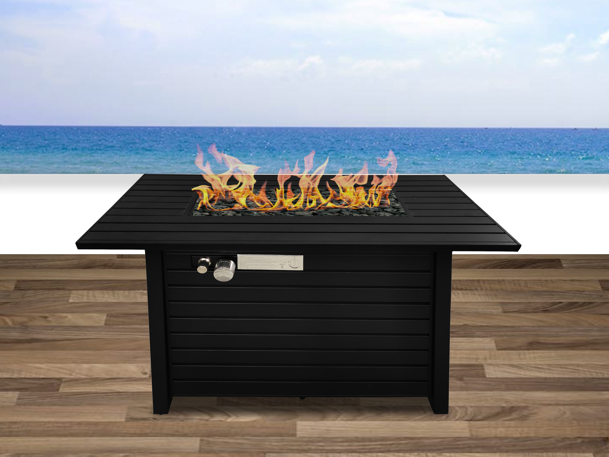 25" H X 42" W Steel Outdoor Fire Pit Table With Lid Black Black Modern Stainless Steel