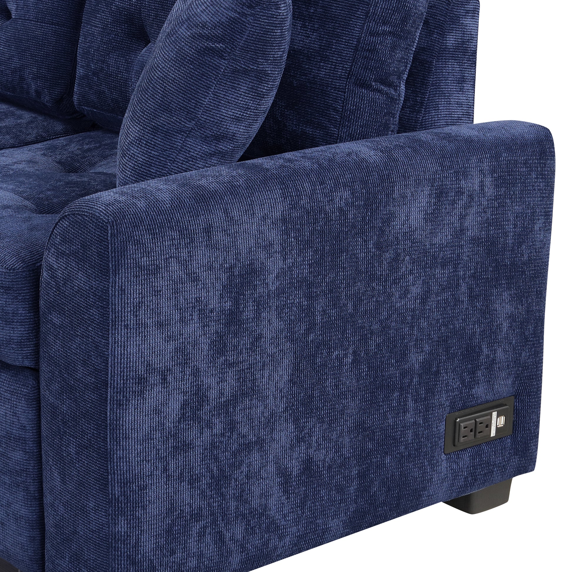 82.6" L Shape Sofa Bed Pull Out Sleeper Sofa With Wheels, Usb Ports, Power Sockets For Living Room, Navy Blue Navy Blue Foam Velvet